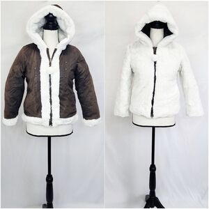 BCX Girls Reversible Fuzzy Full Zip Hooded Jacket